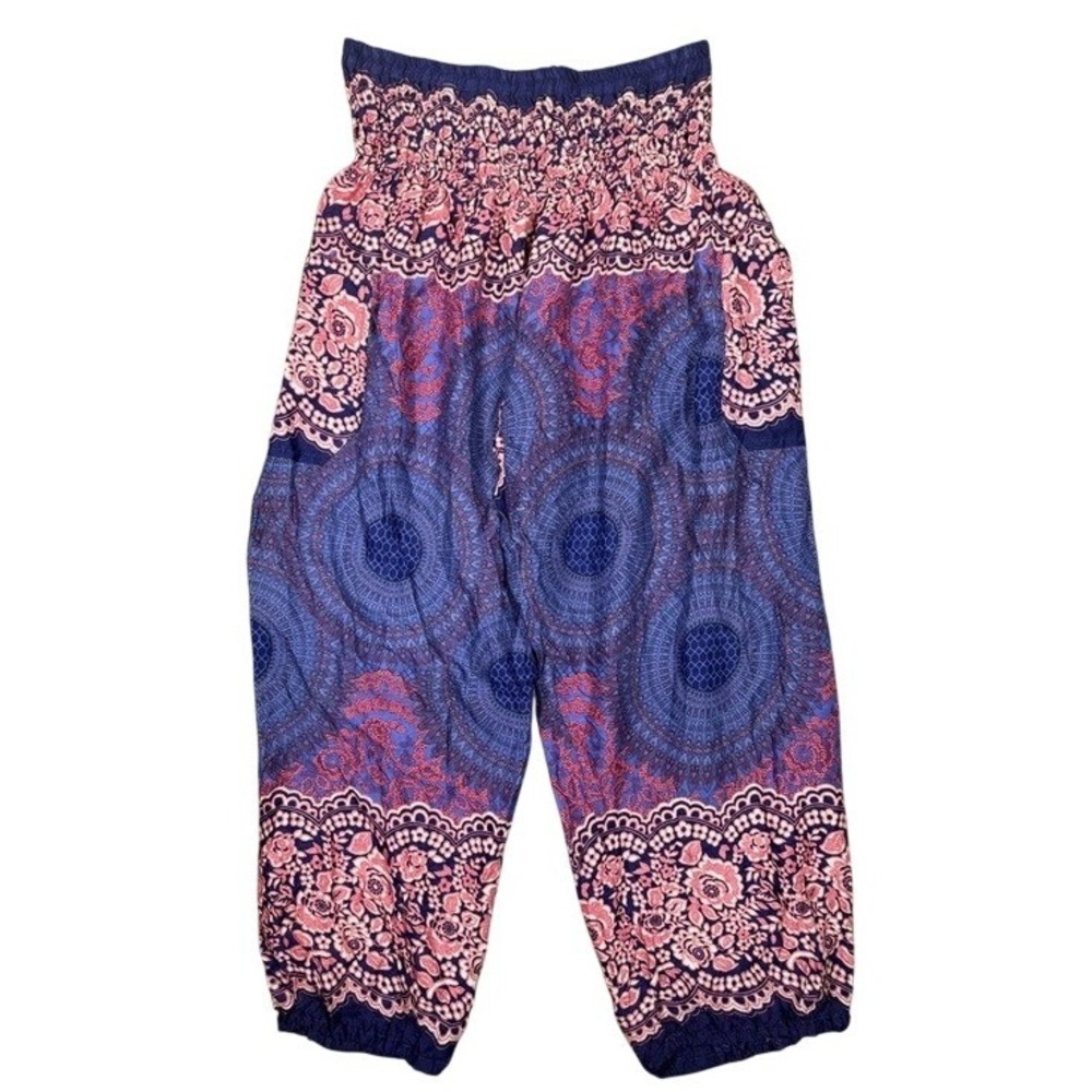 Happy Trunks Womens XL Blue Pink‎ Mandala Floral Rayon Harem Boho Yoga Pants